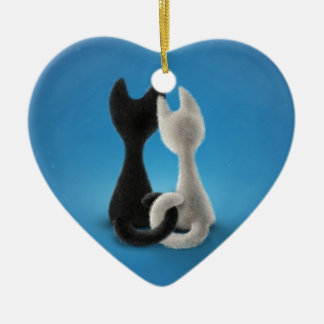 Ornamento De Cerâmica Gatos do amor preto e branco