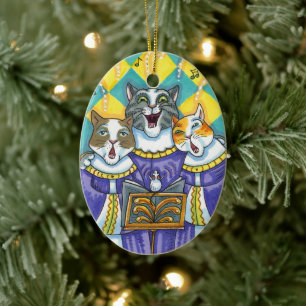 ORNAMENTO DE CERÂMICA GATOS DO CORO DA IGREJA & RATO CANTANDO CANÇÕES DE