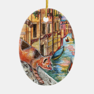 Ornamento De Cerâmica Gatos Em Veneza