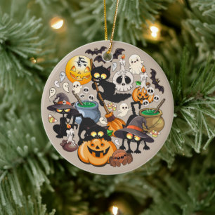 Ornamento De Cerâmica Gatos engraçados de Halloween na Festa