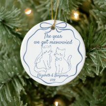 Gatos Engraçados Desenhados à Mão 1º Natal Casados