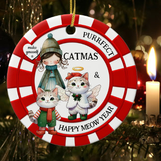 Ornamento De Cerâmica Gatos Engraçados Gato Louco Senhora Bonita Natal