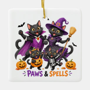 Ornamento De Cerâmica Gatos fofos de Halloween Patas e Feitiços