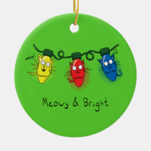 Ornamento De Cerâmica Gatos Luzes de Natal Engraçadas, Meowy e Bright