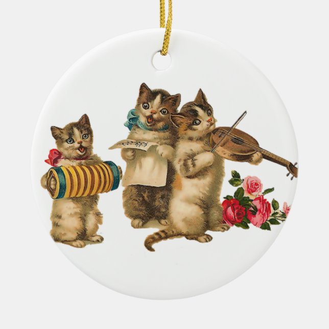 Ornamento De Cerâmica Gatos Musicais (Frente)