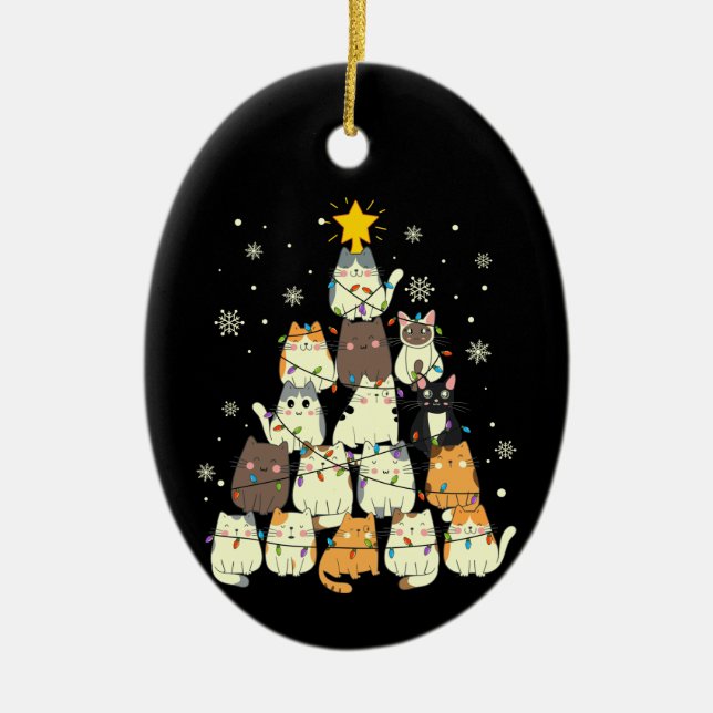 Ornamento De Cerâmica Gatos na árvore de Natal (Frente)
