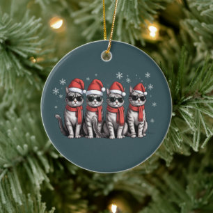 Ornamento De Cerâmica Gatos Natal Gata Mãe Feriado Xmas Papai Noel