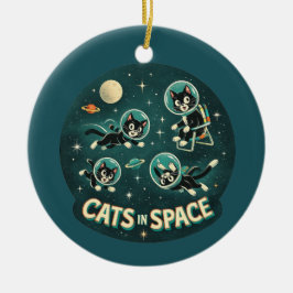 Ornamento De Cerâmica Gatos no espaço UFO humor engraçado gatinho