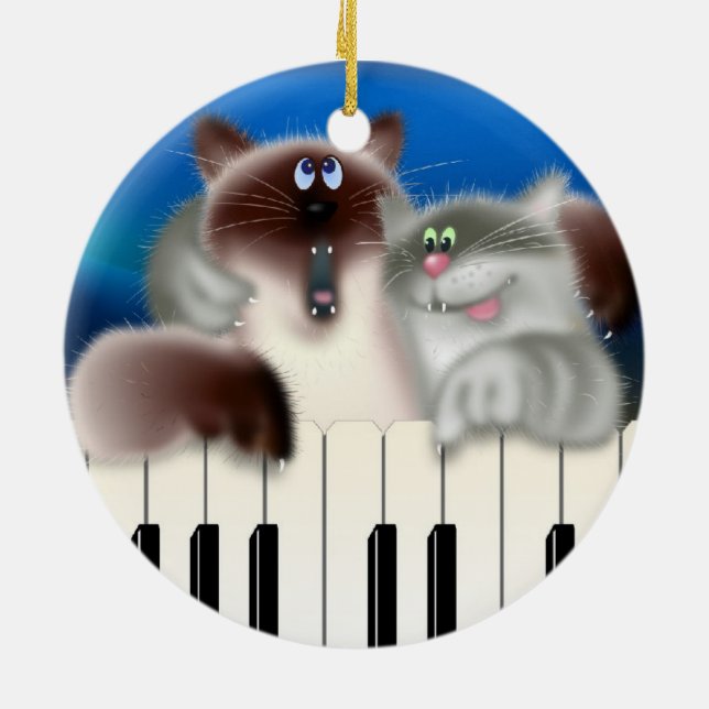 Ornamento De Cerâmica Gatos no Piano (Traseira)
