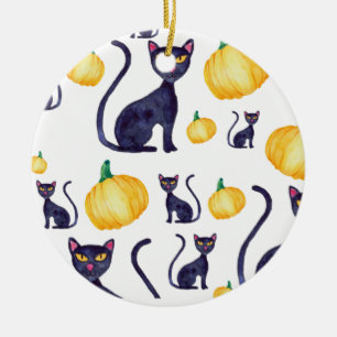 Ornamento De Cerâmica Gatos Pretos Do Halloween E Design De Abóbora Lara