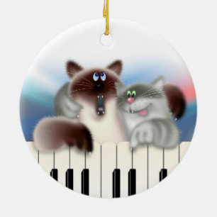 Ornamento De Cerâmica Gatos que jogam o piano