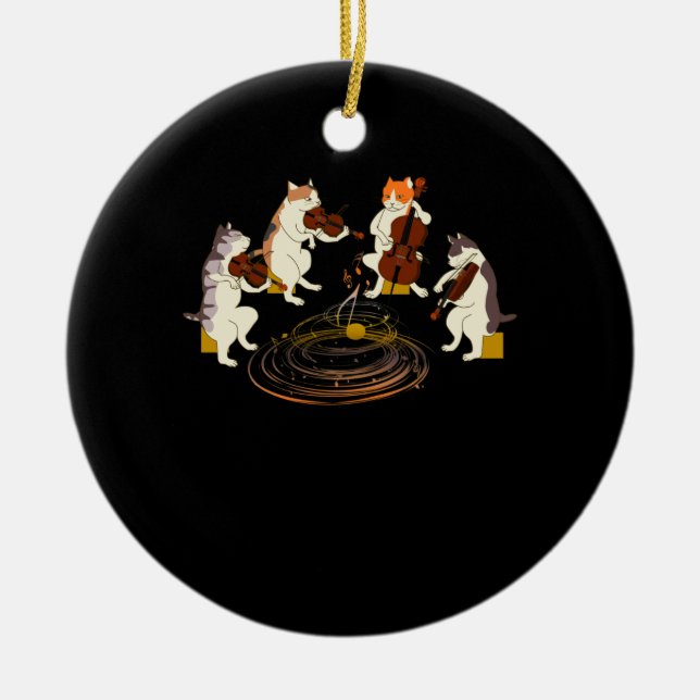 Ornamento De Cerâmica Gatos Tocando Violino Cello Music Lover (Frente)