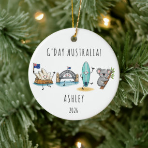 Ornamento De Cerâmica G'Day Austrália Viagem Personalizada
