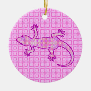Ornamento De Cerâmica Geco tribal do batik - rosa da orquídea e do