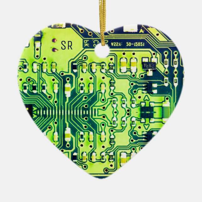 Ornamento De Cerâmica Geek de circuito impresso verde PCB Personalizado (Frente)