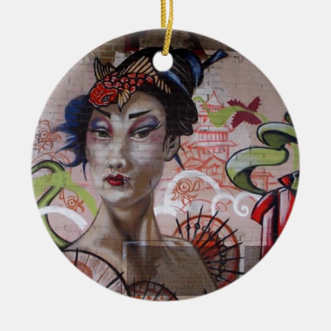 Ornamento De Cerâmica Geisha Urban Grafite Street Art (Frente)