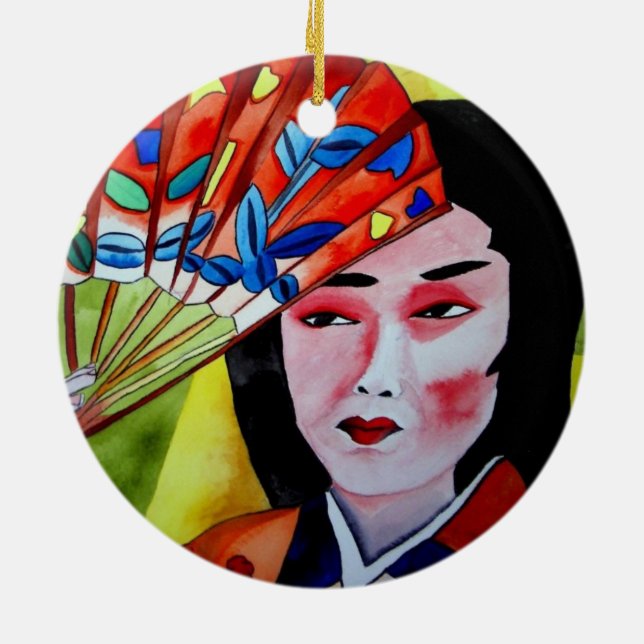 Ornamento De Cerâmica Geisha with Fan (Traseira)