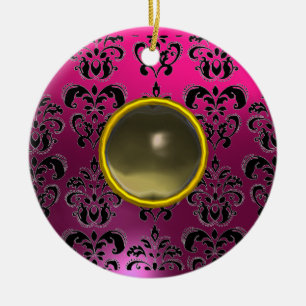 ORNAMENTO DE CERÂMICA GEM DE DANOS DE FUCHSIA DE PINCO NEGRO
