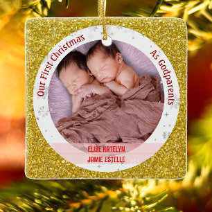 Ornamento De Cerâmica Gêmeas Bebês Meninas 1º Natal Como Padrinhos 2 Fot