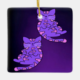 Ornamento De Cerâmica Gêmeos de Kitten Roxo 2