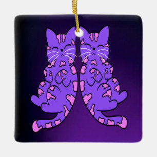 Ornamento De Cerâmica Gêmeos de Kitten Roxos