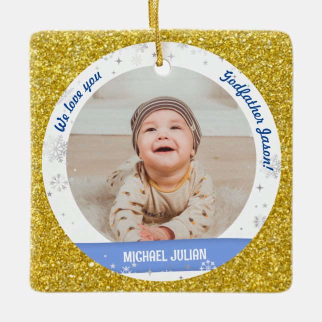 Ornamento De Cerâmica Gêmeos Fotos Padrinho Primeiro Natal Bebê (Frente)