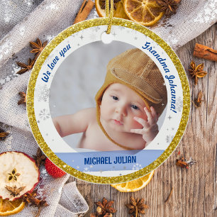 Ornamento De Cerâmica Gêmeos Menino Menina Fotos Primeira Natal da Vovó 