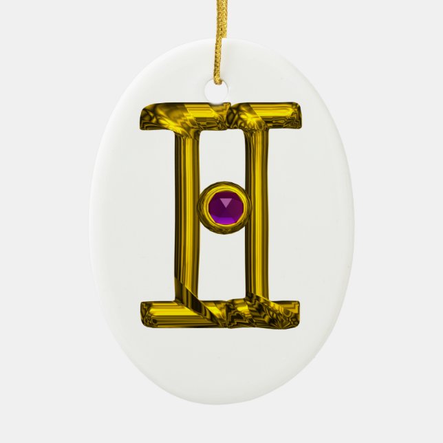 Ornamento De Cerâmica GEMINI ZODIAC BIRTHDAY JEWEL Purple Alexandrite (Frente)