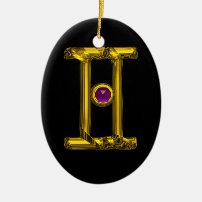 Ornamento De Cerâmica GEMINI ZODIAC BIRTHDAY JEWEL Purple Alexandrite (Frente)