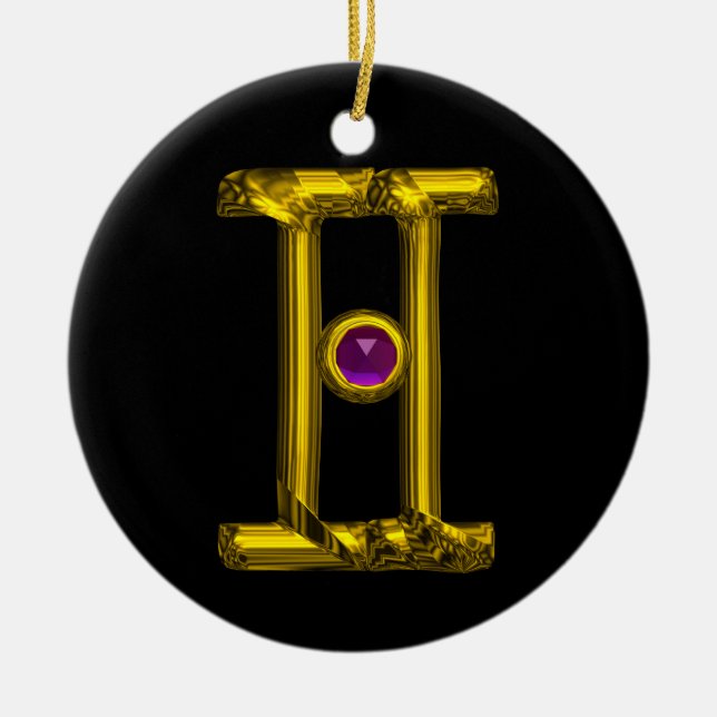 Ornamento De Cerâmica GEMINI ZODIAC BIRTHDAY JEWEL Purple Alexandrite (Frente)