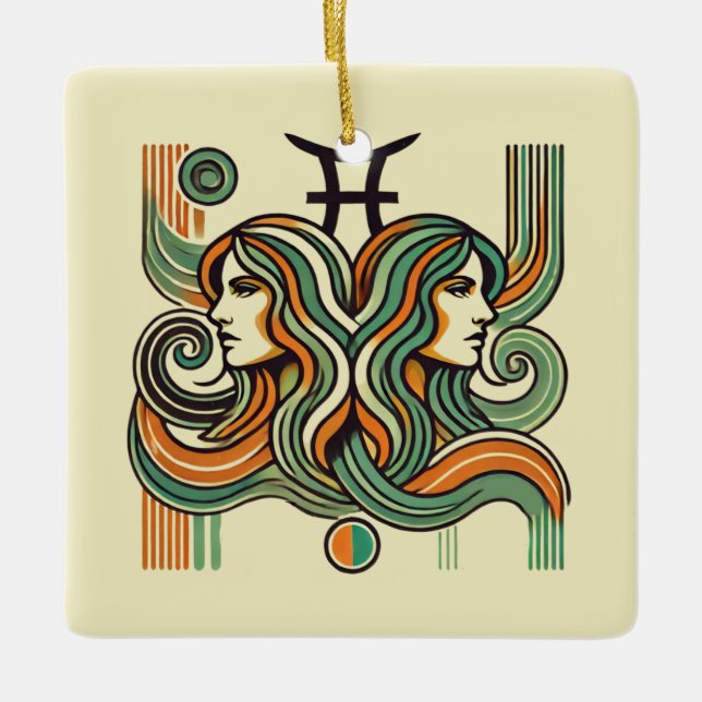 Ornamento De Cerâmica Gemini Zodiac Ornament Design (Frente)
