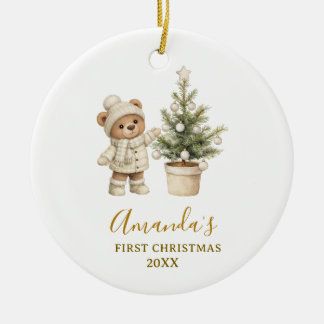 Ornamento De Cerâmica Gender Neutral Bear First Christmas Keepsake