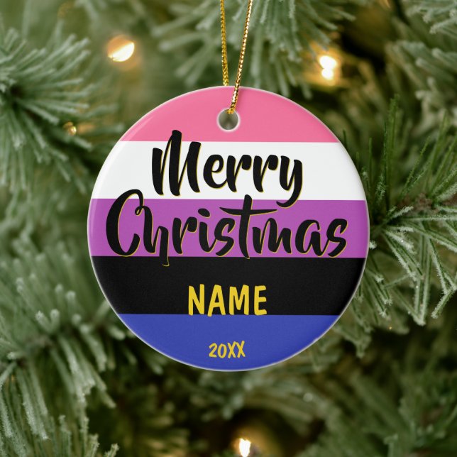 Ornamento De Cerâmica Genderfluid Pride Flag Personalized Christmas (Árvore)