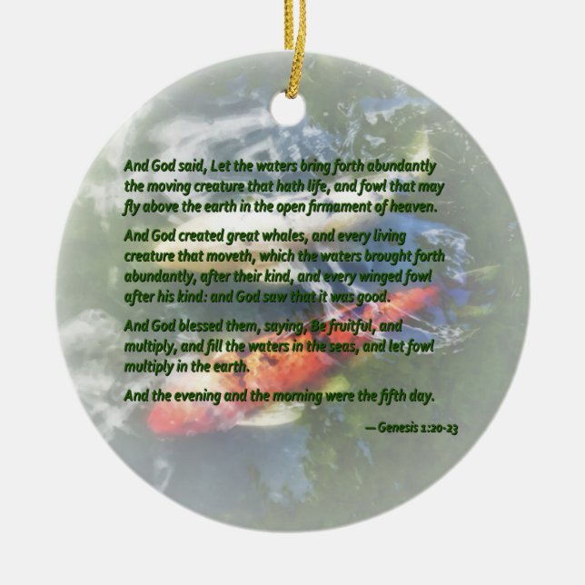 Ornamento De Cerâmica Gênesis 120-23 E Deus disse, Que as águas trouxess (Frente)