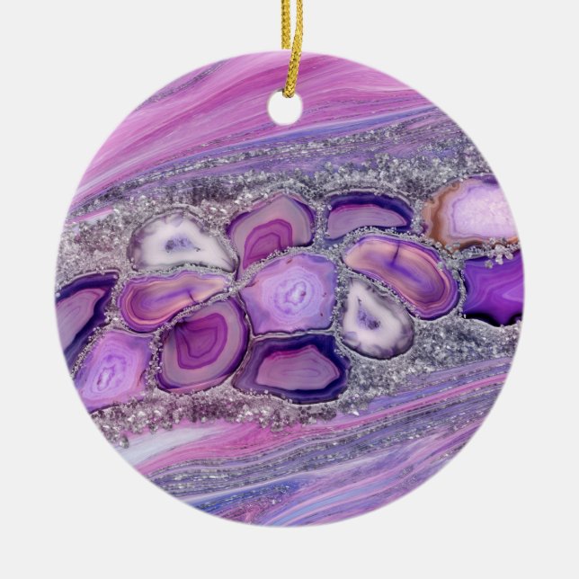 Ornamento De Cerâmica Geodes Crystal Flow - Purple e Violet (Frente)