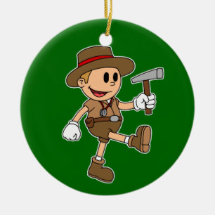 Ornamento De Cerâmica Geólogo retro dos desenhos animados (cor)