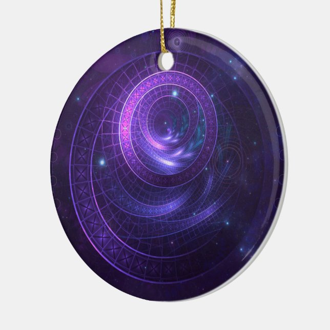Ornamento De Cerâmica Geometria Violeta e Azul de um Wormhole Celestial (Esquerda)