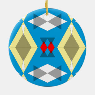 Ornamento De Cerâmica Geometric Convergence in Blue and Gold