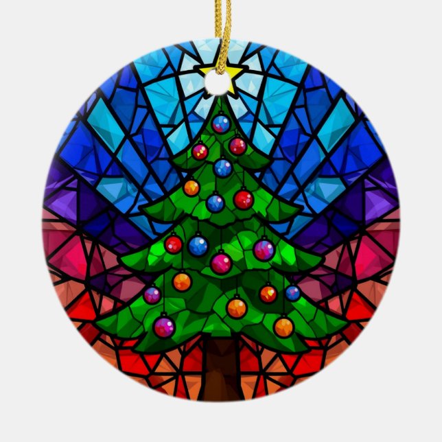 Ornamento De Cerâmica Geometric Stained Glass Christmas Tree (Frente)