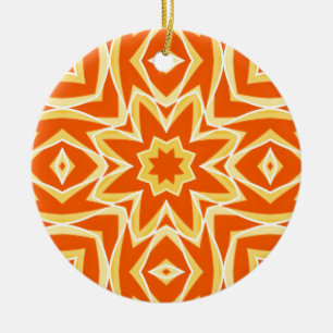 Ornamento De Cerâmica Geométrico abstrato Star - Laranja e Dourado