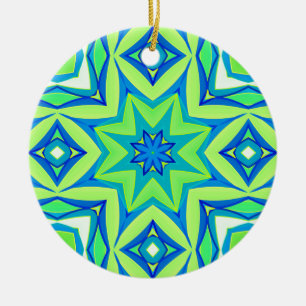 Ornamento De Cerâmica Geométrico abstrato Star - Verde limão e Azul