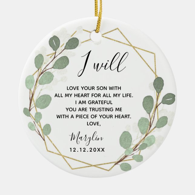 Ornamento De Cerâmica Geométrico Folha Verde Mãe do Culto (Frente)