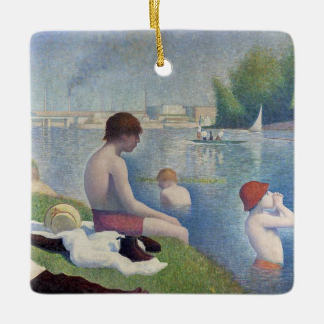 Ornamento De Cerâmica Georges Seurat - Bathers em Asnieres (Frente)
