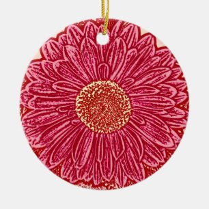 Ornamento De Cerâmica Gerbera Daisy Block Impressão - coral e rosa