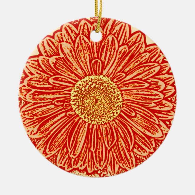 Ornamento De Cerâmica Gerbera Daisy Block Impressão - laranja-açafrão (Frente)
