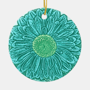 Ornamento De Cerâmica Gerbera Daisy Block Impressão - tons de aqua