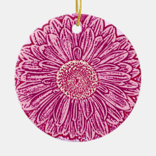 Ornamento De Cerâmica Gerbera Daisy Block Impressão - tons de rosa