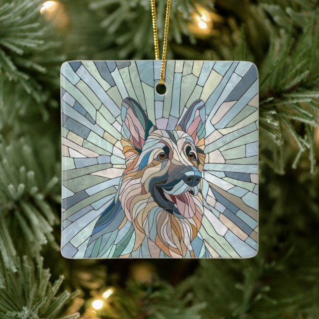 Ornamento De Cerâmica German shepherd - Arte Mosaica (Árvore)