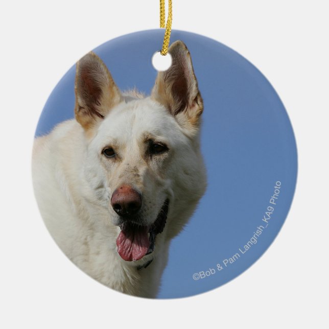 Ornamento De Cerâmica German shepherd branco (Frente)