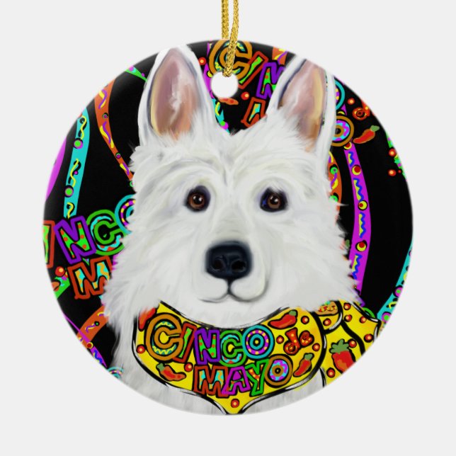 Ornamento De Cerâmica German shepherd branco (Frente)